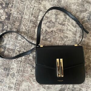 Black Leather Crossbody Bag with Gold Hardware